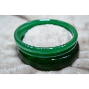 Green Faux Jade Glass Bangle Bracelets Lot of 3 Boho Elegance Minimalist Luxury